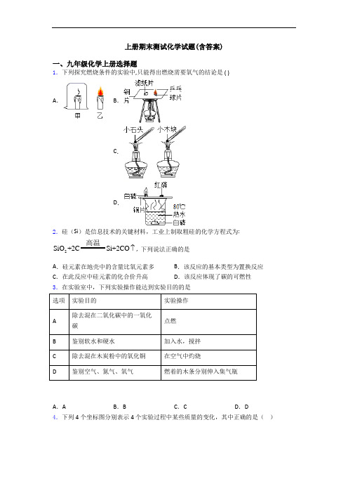 初三化学上册期末测试化学试题(含答案)