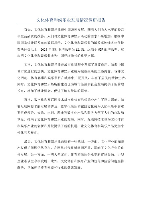 文化体育和娱乐业发展情况调研报告