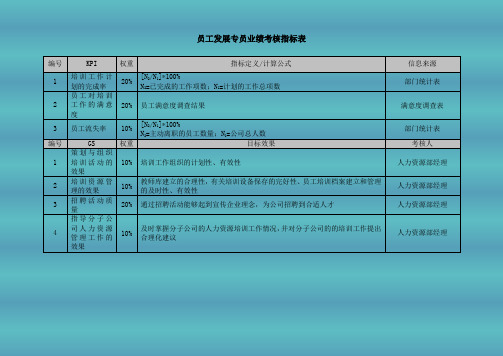 员工发展专员业绩考核指标表