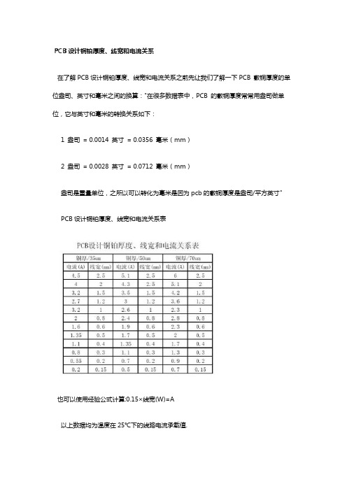 电流大小与PCB线宽的关系