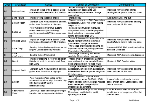 钻头分级磨损表Dull Grading Handout