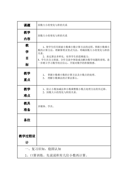 因数大小的变化与积的关系