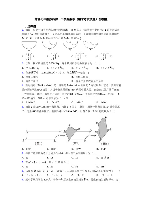 苏科七年级苏科初一下学期数学《期末考试试题》含答案.