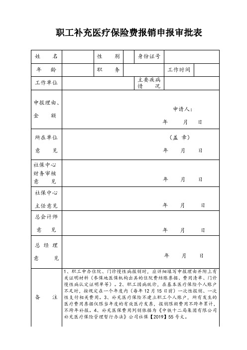 补充医疗保险费用报销审批表(申请人签字)