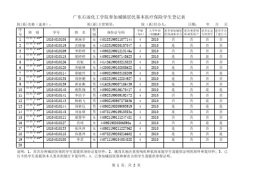 参加城镇居民基本医疗保险学生登记表