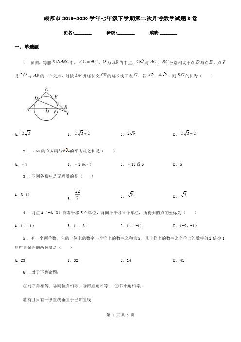 成都市2019-2020学年七年级下学期第二次月考数学试题B卷