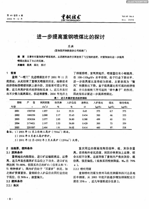 进一步提高重钢喷煤比的探讨