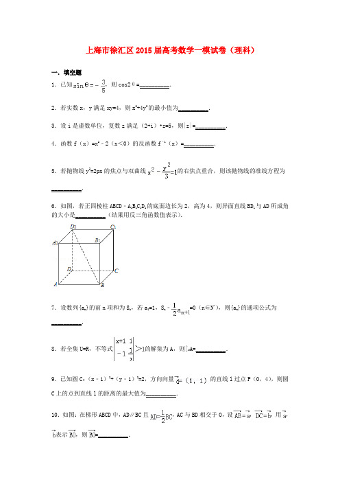 上海市徐汇区2015届高三数学一模试题理(含解析)