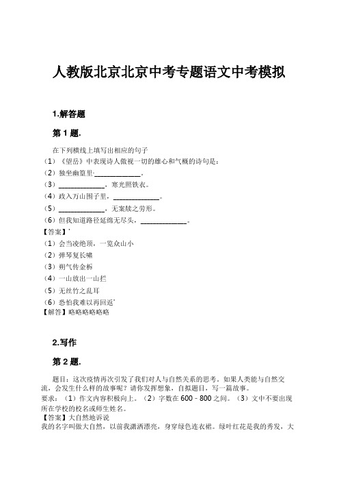 人教版北京北京中考专题语文中考模拟试卷及解析