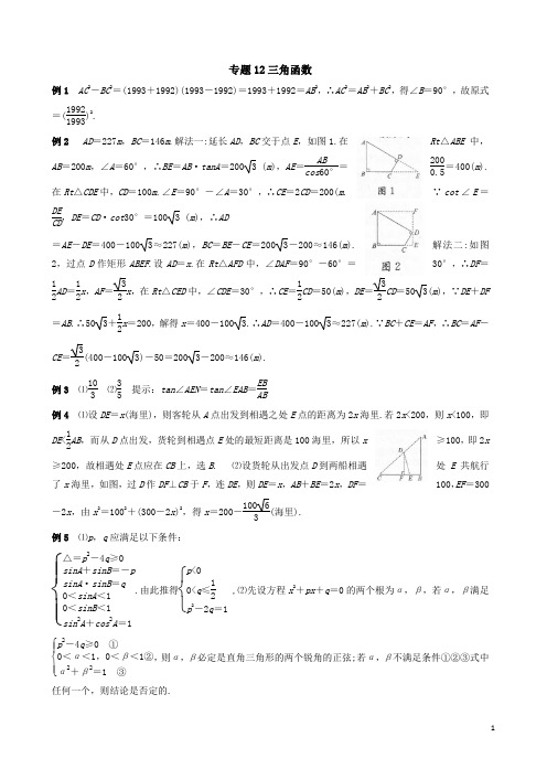 初中九年级数学竞赛培优讲义全套专题12 三角函数_答案[精品]