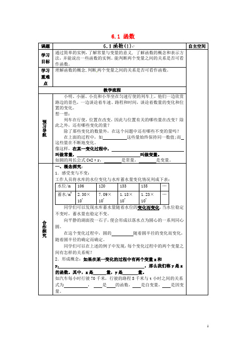 江苏省连云港市灌云县小伊中学中考数学 6.1 函数复习教学案(无答案)