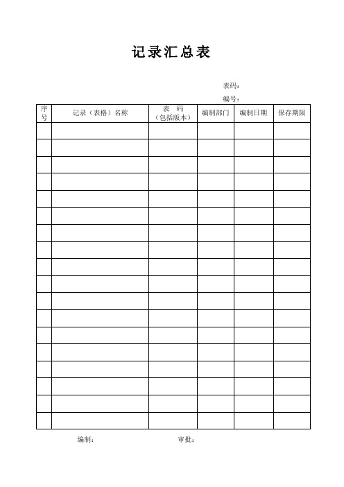 记录汇总表表格清单