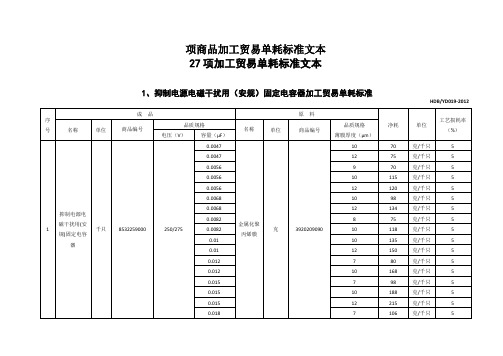 项商品加工贸易单耗标准文本