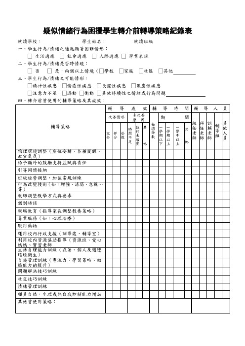 疑似情绪行为困扰学生转介前转导策略纪录表