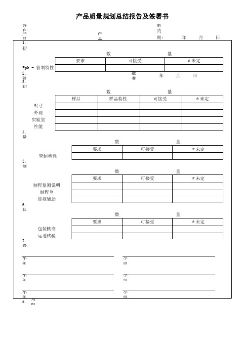 产品品质规划总结报告及签署书