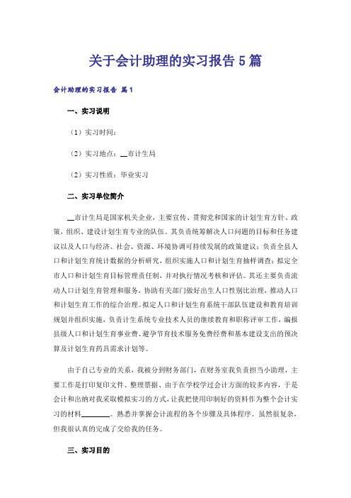 关于会计助理的实习报告5篇