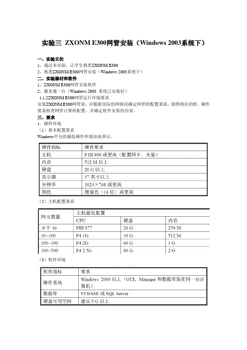 实验三 ZXONM E300网管安装(Windows 2003系统下)