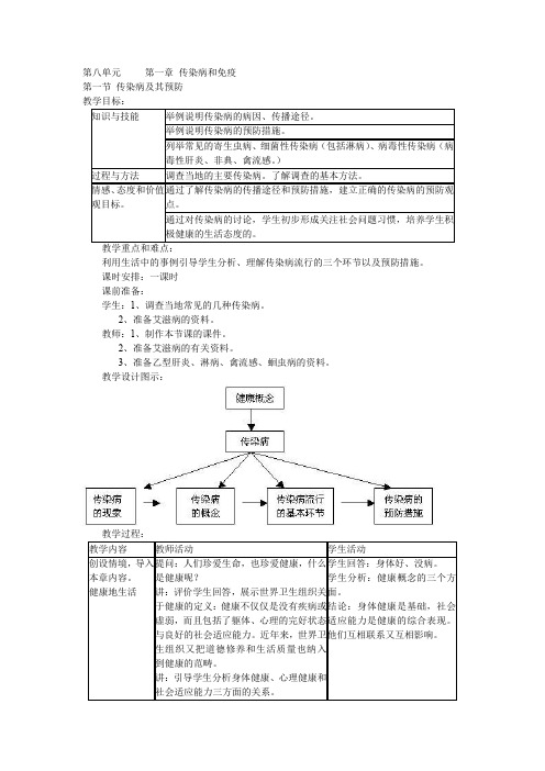 新课标人教版生物八年级下册《第八单元第一章传染病和免疫》教案设计