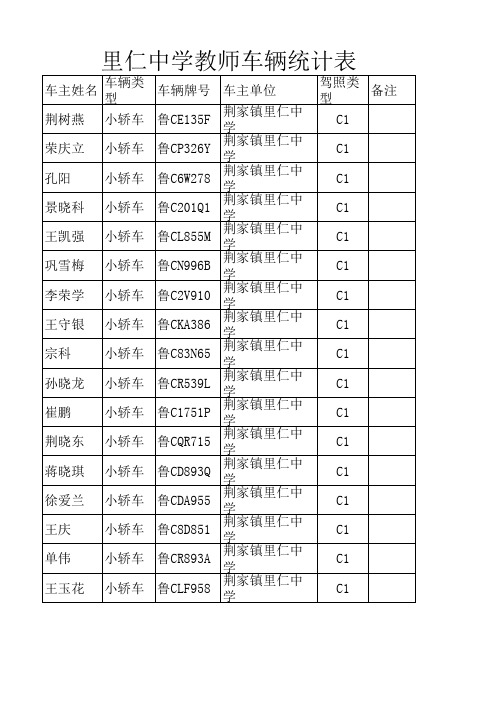 学校教师车辆统计表