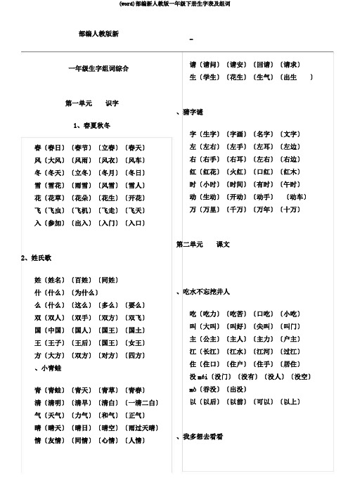 (word)部编新人教版一年级下册生字表及组词