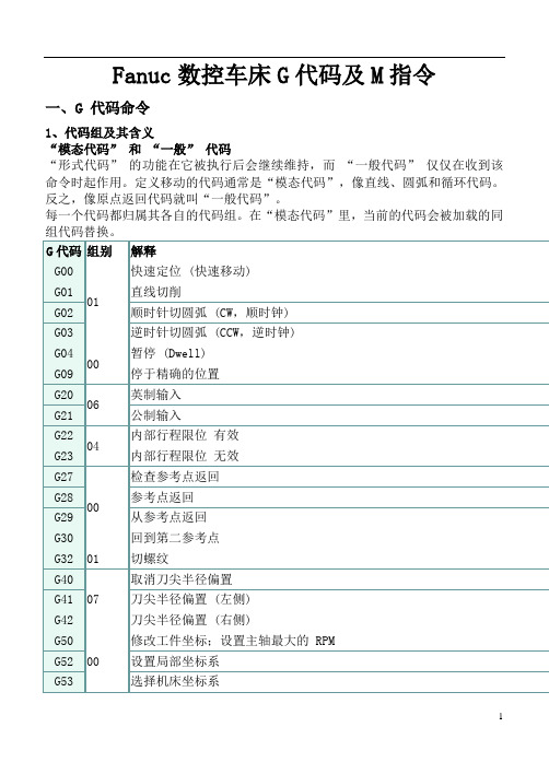 Fanuc数控车床G代码及M指令