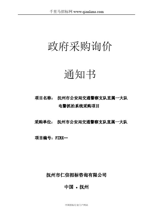 公安局交通警察支队直属一大队电警抓拍系统采购项目询价招投标书范本