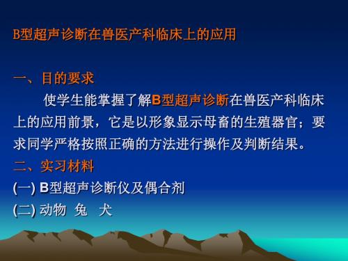 B型超声诊断在兽医产科临床上的应用 一、目的要求 使学生能掌握了解B型