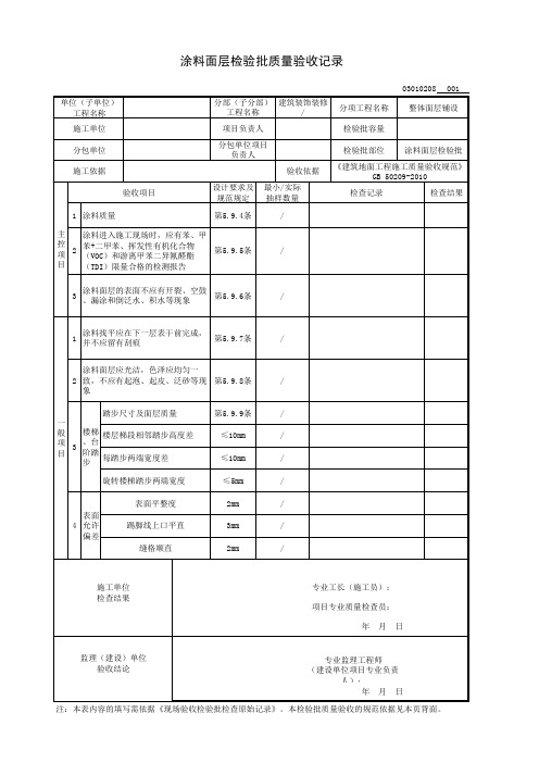 涂料面层检验批质量验收记录