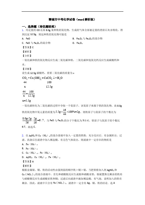 聊城市中考化学试卷(word解析版)