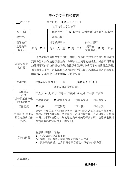 附表5：毕业设计中期检查表--模板