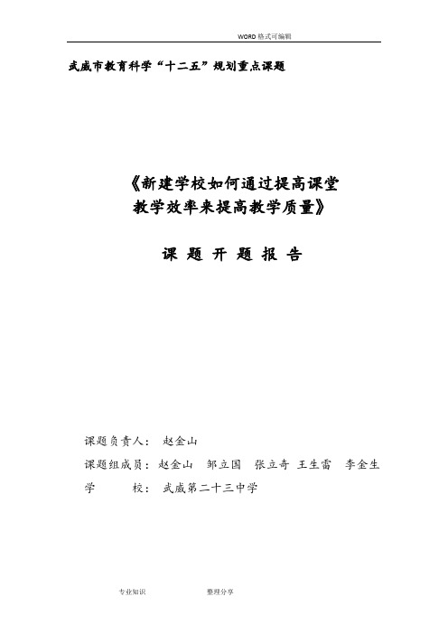 《新建学校如何通过提高课堂教学效率提高教学质量》课题_开题报告