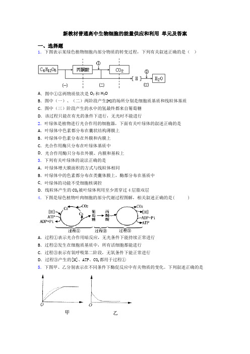 新教材普通高中生物细胞的能量供应和利用 单元及答案