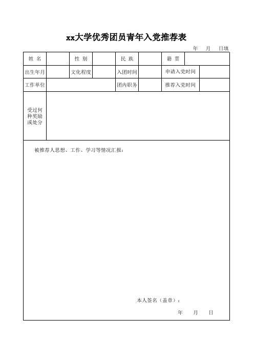 大学生优秀团员青年入党推荐表1