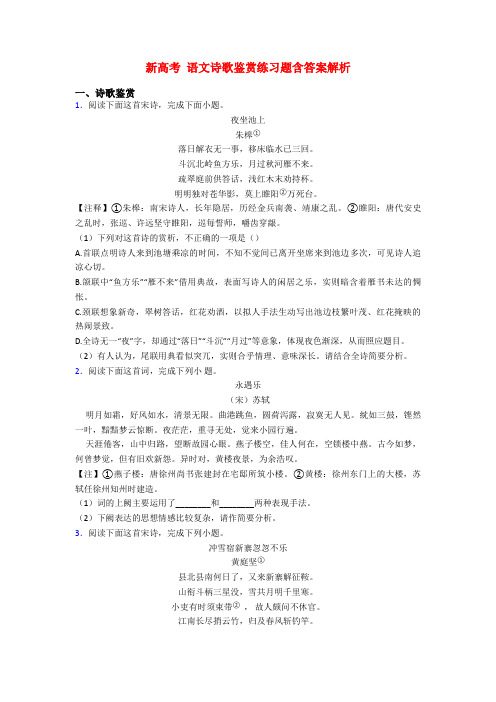 新高考 语文诗歌鉴赏练习题含答案解析