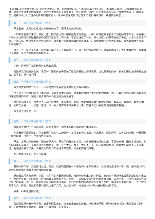 一年级小学生简短日记范文10篇