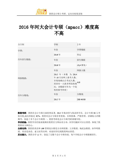 2016年河大会计专硕(mpacc)难度高不高