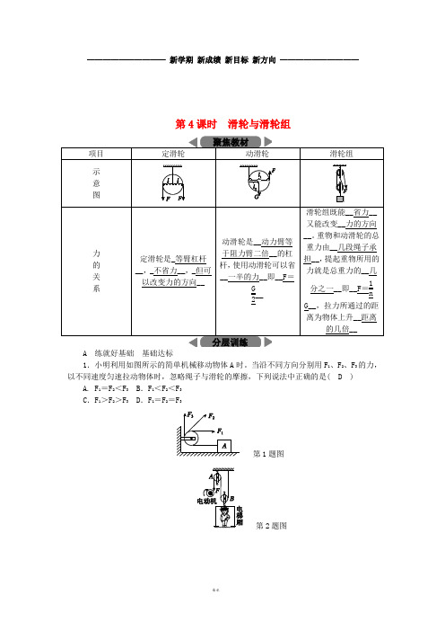 九年级科学上册第3章能量的转化与守恒第4节简单机械第4课时滑轮与滑轮组练习