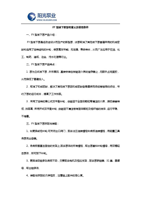 FY型液下泵型号意义及使用条件