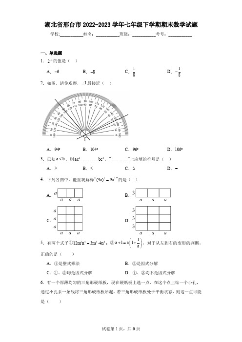 湖北省邢台市2022-2023学年七年级下学期期末数学试题