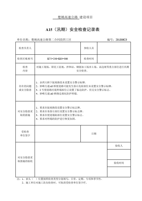 7月汛期安全检查记录表 