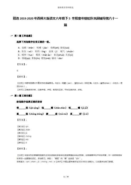 精选2019-2020年西师大版语文六年级下5 冬阳童年骆驼队巩固辅导第八十一篇