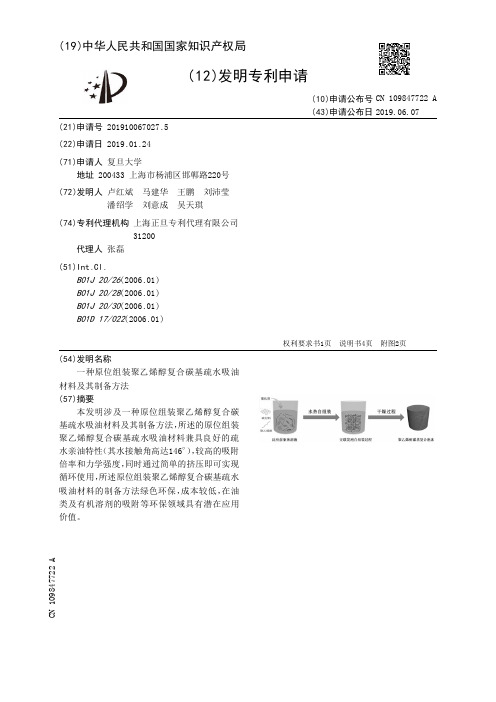 【CN109847722A】一种原位组装聚乙烯醇复合碳基疏水吸油材料及其制备方法【专利】