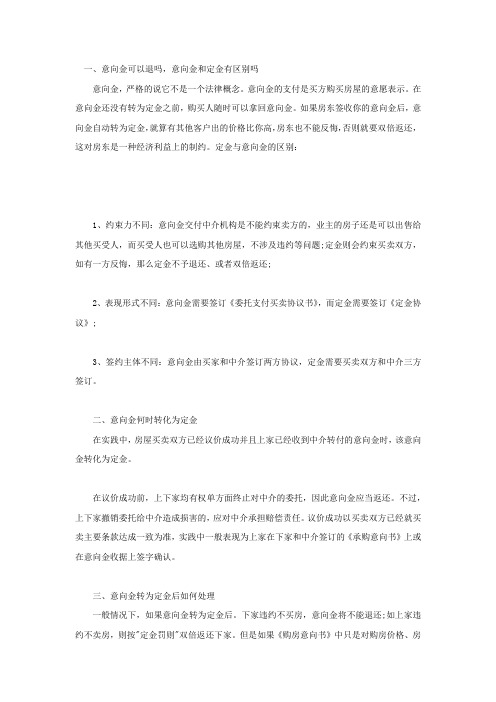 意向金可以退吗意向金和定金有区别吗