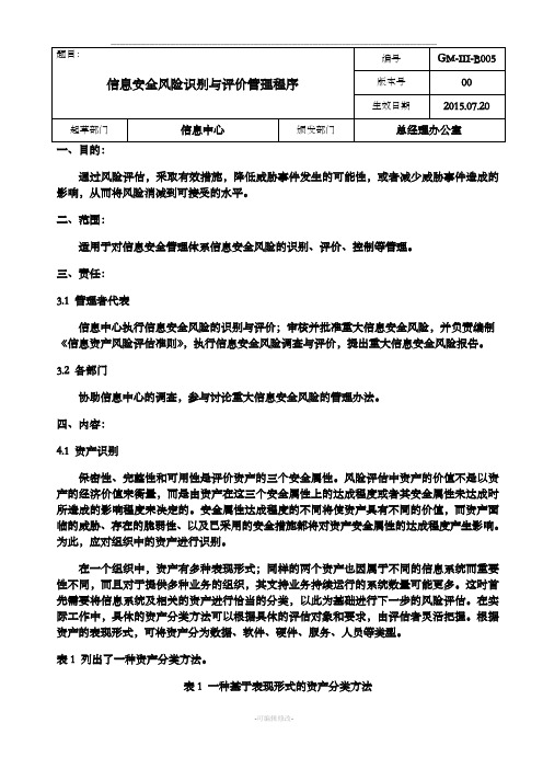 信息安全风险识别与评价管理程序