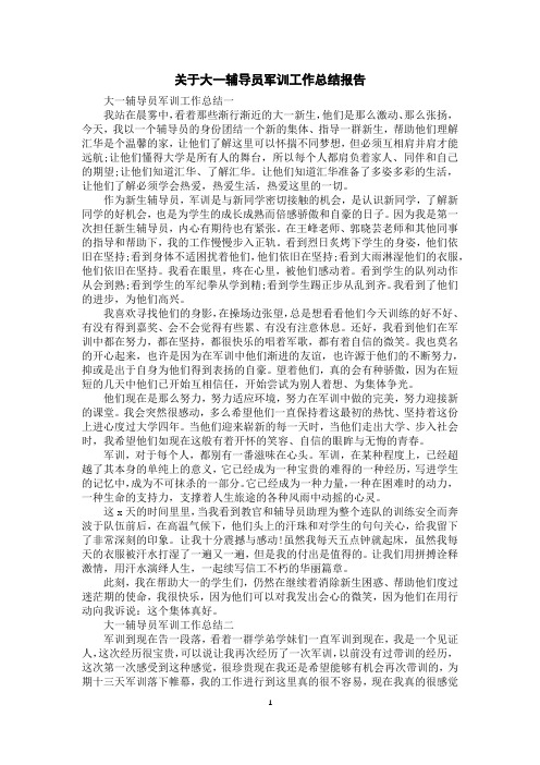 关于大一辅导员军训工作总结报告