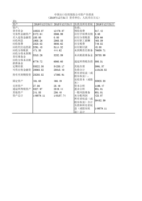 中国保险年鉴2020:中国出口信用保险公司资产负债表