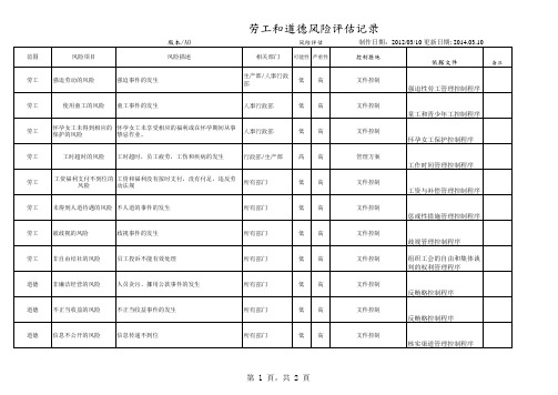 劳工和道德风险评估控制表 - 副本