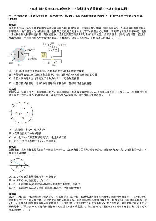 上海市普陀区2024-2024学年高三上学期期末质量调研(一模)物理试题