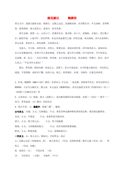 辽宁省法库县东湖第二初级中学九年级语文上册 专项复习提纲 桃花源记