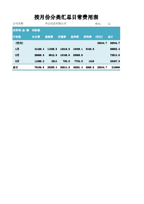 按月份分类汇总日常费用财务会计统计报表excel模板